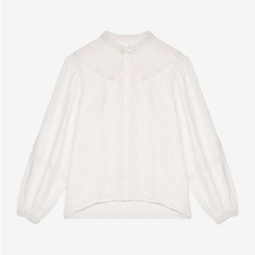 MAJE
Cheer Broderie-Anglaise Frilled-Neck Woven Shirt size S